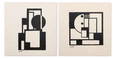 Lajos KASSAK (1887-1967) Composition Paire de linogravures e…