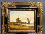 un tableau représentant un bateau sur un plan d'eau, à côté d'un tableau représentant une maison