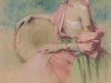 an image of a painting of a woman with a drum in her hand