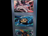 three pictures of a cartoon character on the back of a book