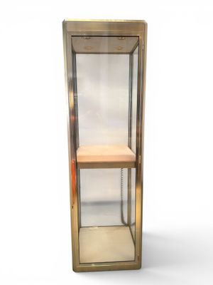une photo d'une vitrine en métal et en bois dotée d'une porte vitrée