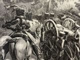 a drawing of a group of men riding on horses