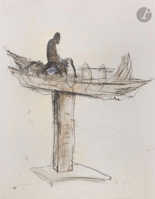 dessin représentant un oiseau perché sur un bain d'oiseaux, lui-même posé au sommet d'un poteau en bois
