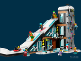 a lego snowboarder going down a ramp in front of a building