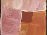 an abstract painting of pink and orange squares on a black background
