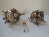pair of antique silver plated teapots with handles and spoons