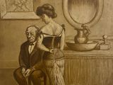 tableau représentant un homme et une femme assis devant un miroir
