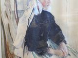 a painting of a woman sitting in a chair