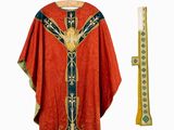 an image of a red robe with a cross on the front and a gold cross on the back