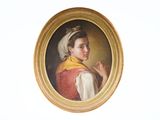 une photo d'un tableau représentant une femme en robe rouge