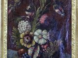 painting of flowers and birds in a vase on a table