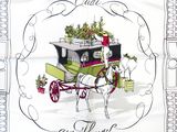 a picture of a horse drawn carriage with a christmas tree on it