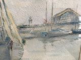 a picture of a painting of a boat in the water