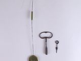 a pair of scissors and a needle on a white surface