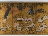 a picture of a painting of a woman in a field of flowers