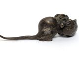 bronze figurine of a mouse and a mouse on a white background