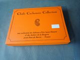 an orange box with a label on it sitting on a table