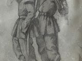 dessin représentant deux hommes en uniforme debout l'un à côté de l'autre