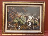 une image d'une peinture représentant une vache dans un champ de fleurs