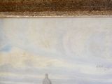 un tableau représentant un homme à cheval sur la plage
