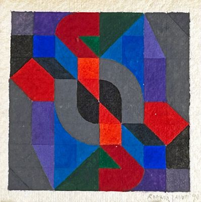 une image représentant un tableau d'un carré orné d'un motif rouge, bleu, vert et rouge