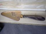 a silver and gold spoon in a box on a table