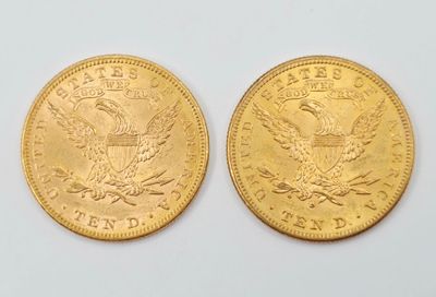 deux pièces d'or, dont l'une représente un grand aigle et l'autre un aigle plus petit