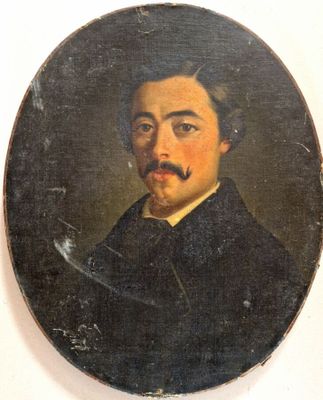portrait of a man with a moustache in a black coat