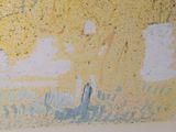 a painting on the wall of a room with a clock