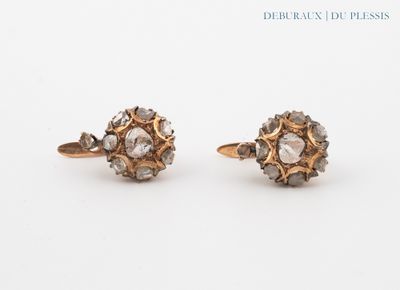 pair of antique rose cut diamond stud earrings in 18k rose gold