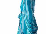 a blue statue of a person standing on a white surface