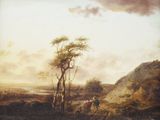 a painting of a man and a horse in a field