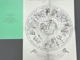 an open book with a drawing of a wheel of the year on it
