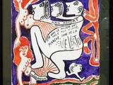 tableau représentant un homme et une femme avec un chat et un chien