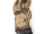 a piece of wood that is sitting on top of a pile of dirt
