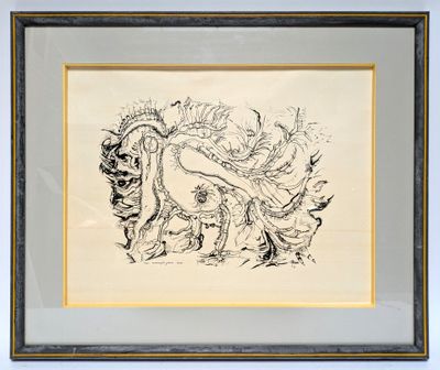 drawing of a woman with a dragon on her head in a frame