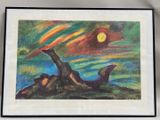 painting of a painting of a tree with a full moon in the background