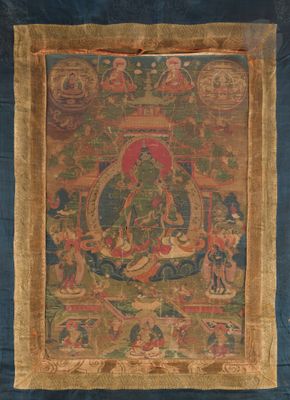 an old painting of a person sitting in a lotus position