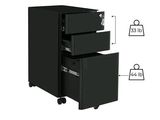 Armoire à dossiers mobile noire à 3 tiroirs, équipée de roulettes