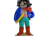 figurine of a cat dressed in a pirate costume holding a bat