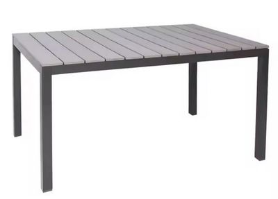 the table is made of wood and has a metal frame