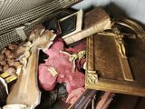 a suitcase full of stuff that is sitting on a table