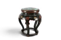 CHINE XXème. Tabouret ou sellette en bois sculpté laqué noir…