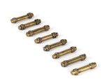 a set of six brass screws on a white background