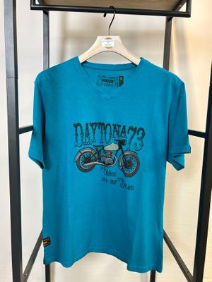 T-shirt bleu pour homme orné d'un motif de moto