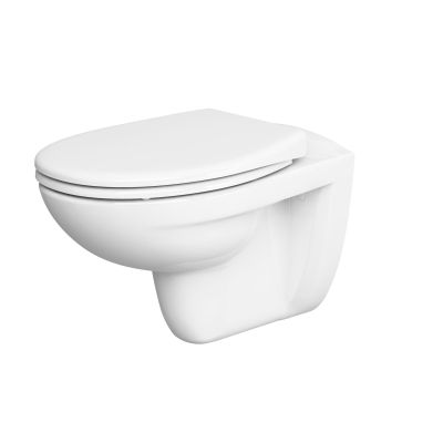 the toilet is white and has a white seat on it
