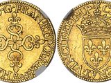 a gold coin with a crown on top of it