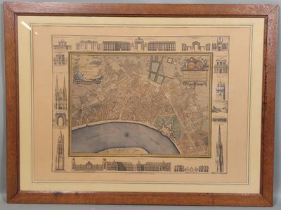 une vieille carte de Londres dans un cadre en bois accrochée au mur