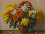 une peinture de fleurs dans un vase sur une table