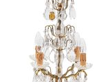 an image of a gold table lamp with a crystal chandelier
